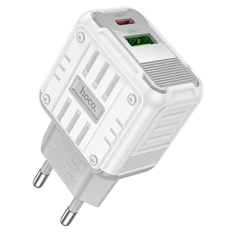 Зарядний пристрій мережевий Hoco C135A Rock PD20W/QC3,0 1USB-A/1USB-C White (00000074960_1)