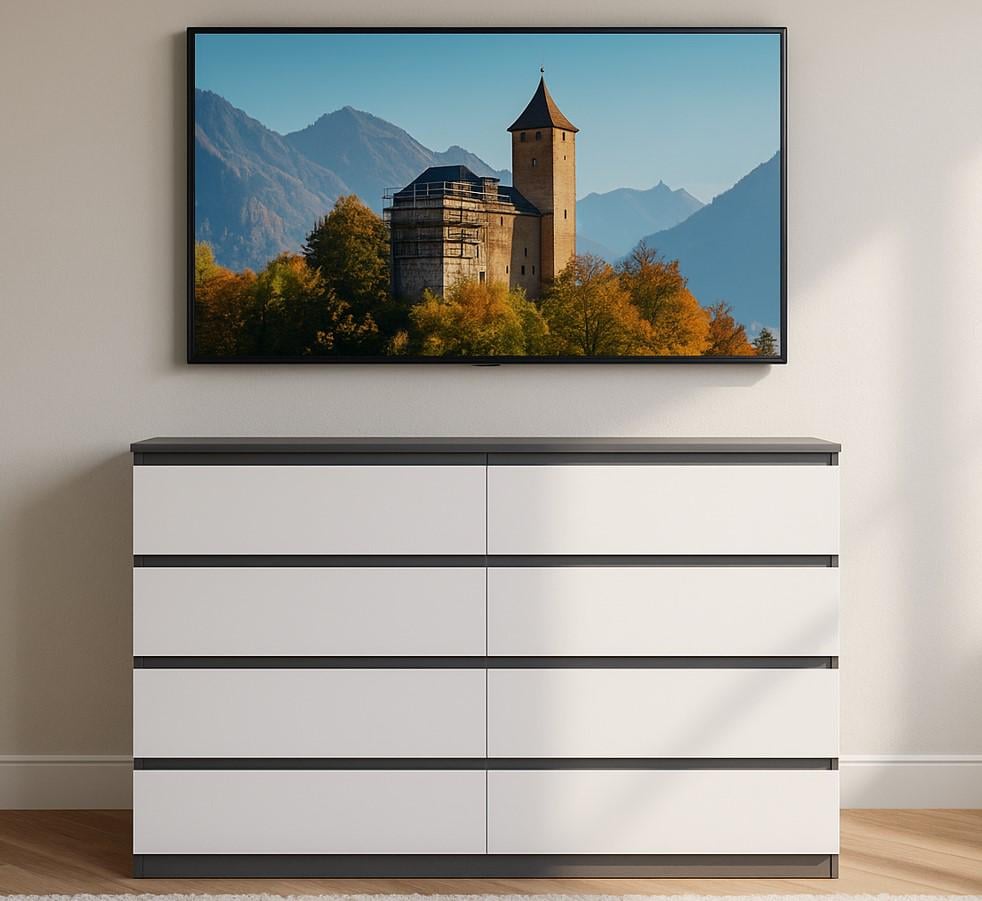 Комод большой Мастер Форм Брайт 1300х376х950 мм Антрацит/Белый (20100) Комод большой Мастер Форм Брайт 1300х376х950 мм Антрацит/Белый (20100)