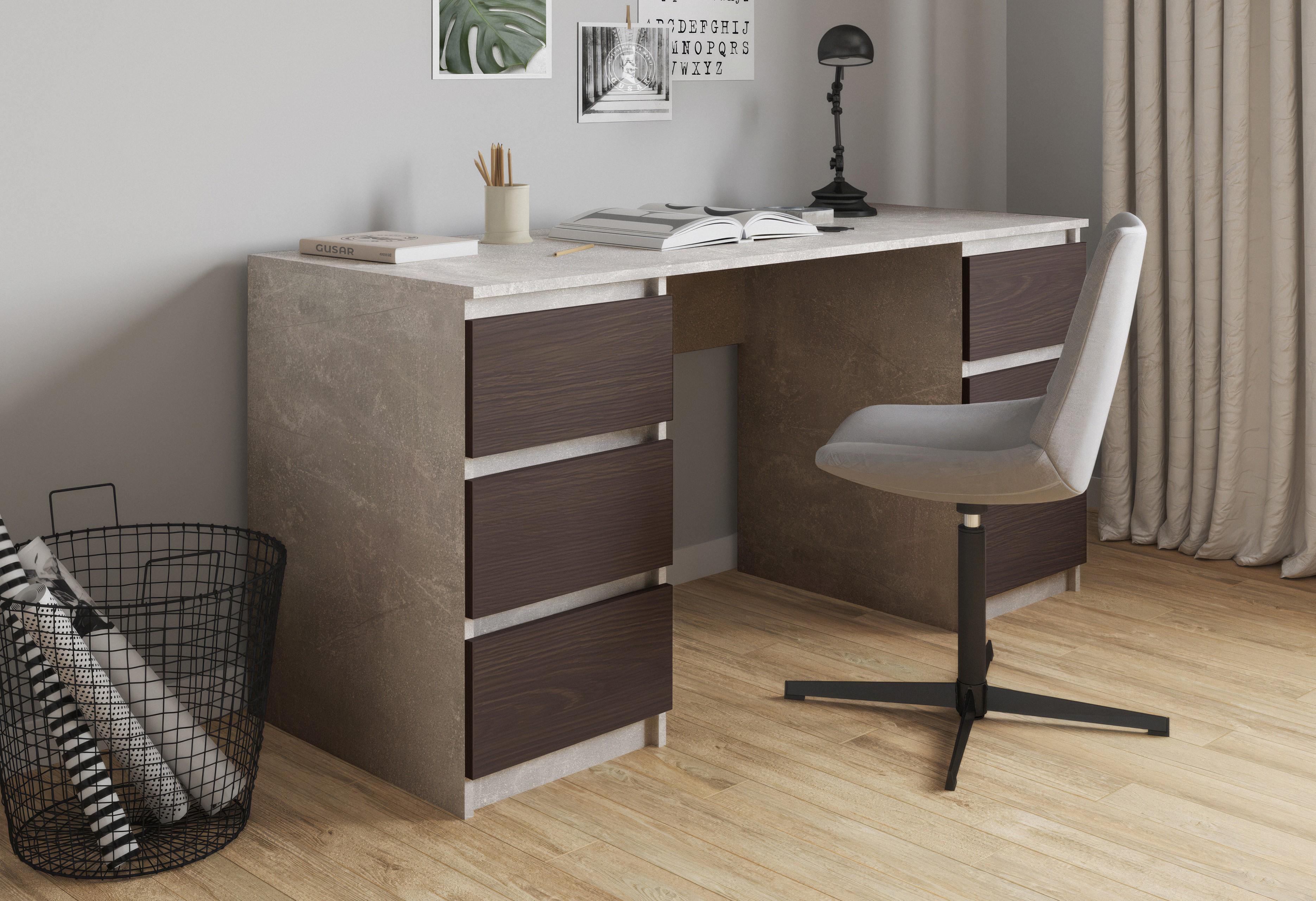 Письменный стол на 6 ящиков без ручек FT-228 1580х600х758 мм Бетон/Венге Магия