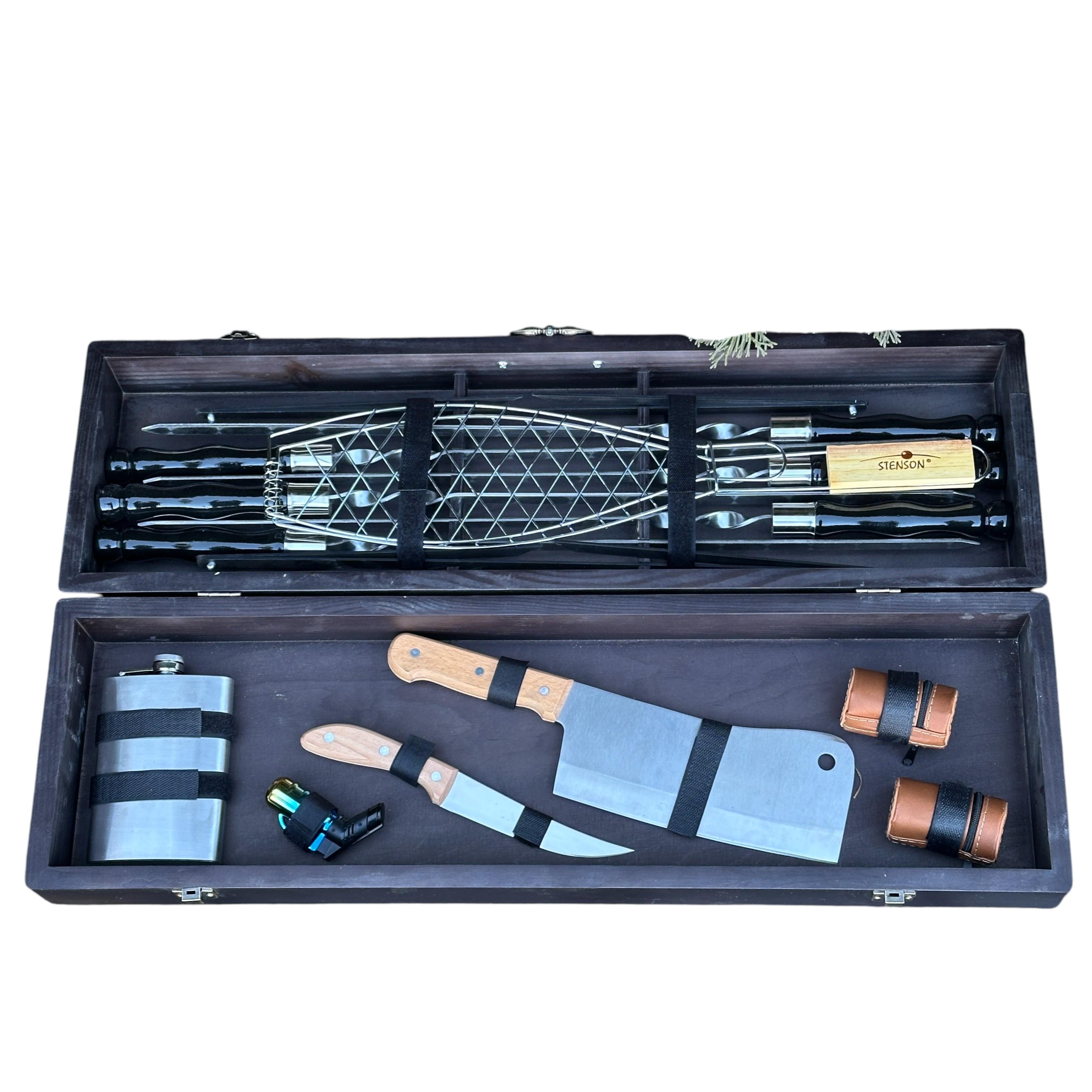 Подарунковий набір шампурів Mzavod Майстер BBQ із нержавіючої сталі в дерев’яному кейсі 720x120x210 мм 20 пр. Чорний (136-17-1190210000057) - фото 4 Подарунковий набір шампурів Mzavod Майстер BBQ із нержавіючої сталі в дерев’яному кейсі 720x120x210 мм 20 пр. Чорний (136-17-1190210000057) - фото 4