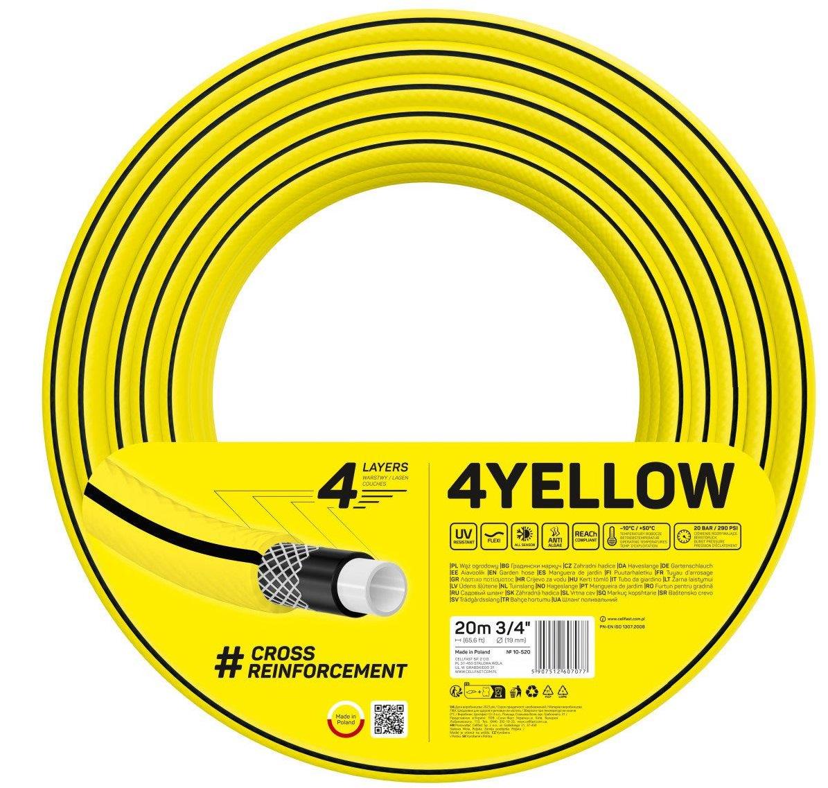 Шланг для поливу Cellfast 4YELLOW 3/4" 20 м Жовтий (10-520) - фото 1