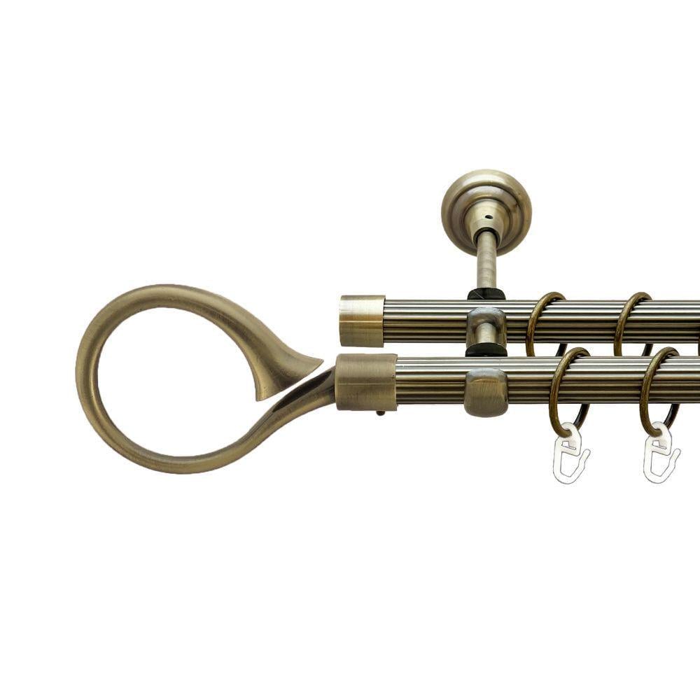 Карниз металевий Orvit Скіпта дворядний відкритий/рифлена труба/кільце металеве Антик 19/19 мм 200 см (00-00022130)