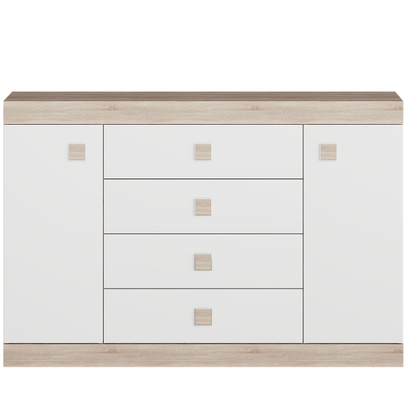 Комод Эверест Соната-8 на 4 ящика 140х38х94 см Дуб сонома/Белый (EVR-2013)