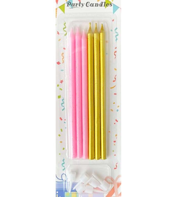 Свічки для торта набір 12 см 6 шт. Pink/Gold (12663697)