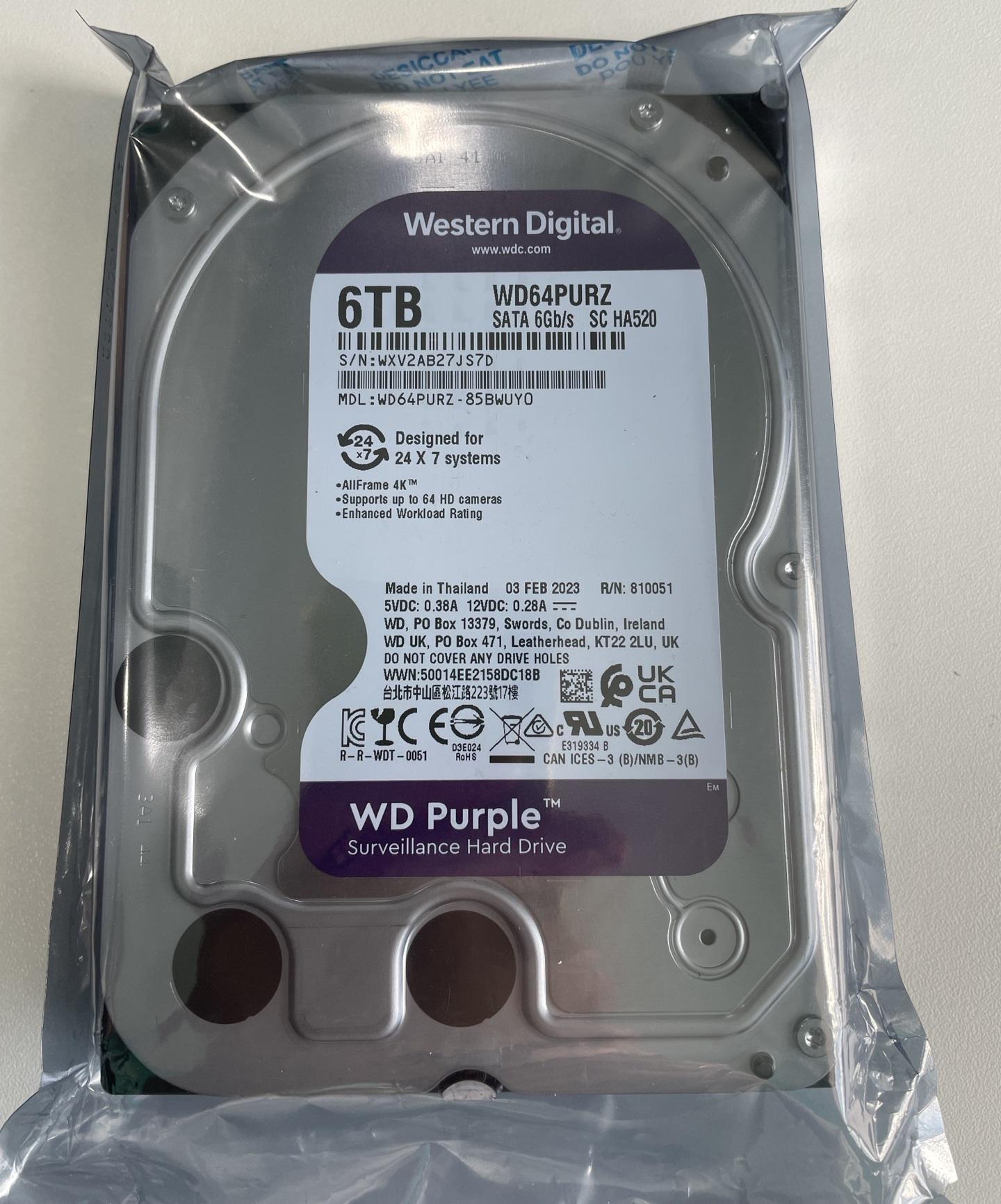 Жесткий диск WD Purple HDD 3,5" SATA 6TB 5400rpm/256MB (WD64PURZ)