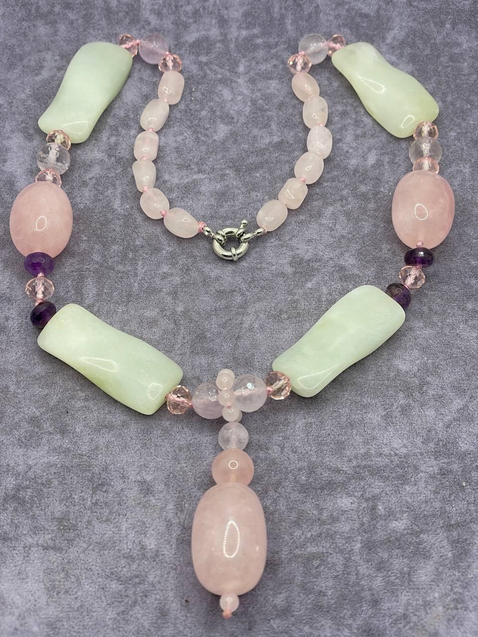 Бусы авторское розовый кварц 50 см Разноцветный (386)