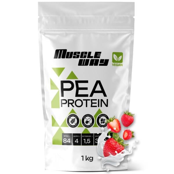 Протеин растительный веганский Muscle Way Pea Protein концентрат 1 кг Клубника (21-137-pp-р-1-kg)