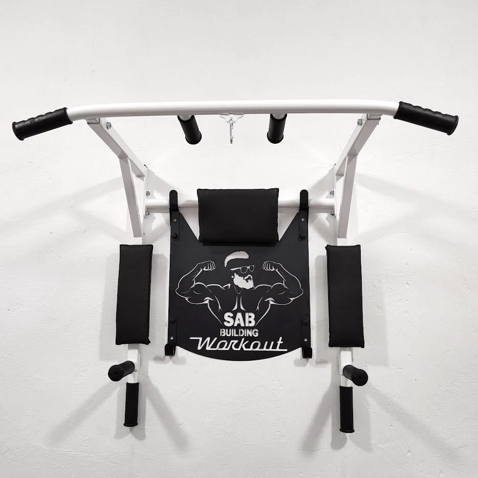 Турнік-бруси SAB настінний розбірний з гумовими ручками/рамкою та адаптивною спинкою для преса Білий (0080)