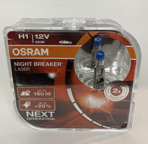 Лампы галогеновые Osram H1 + 150% Night Breaker Laser