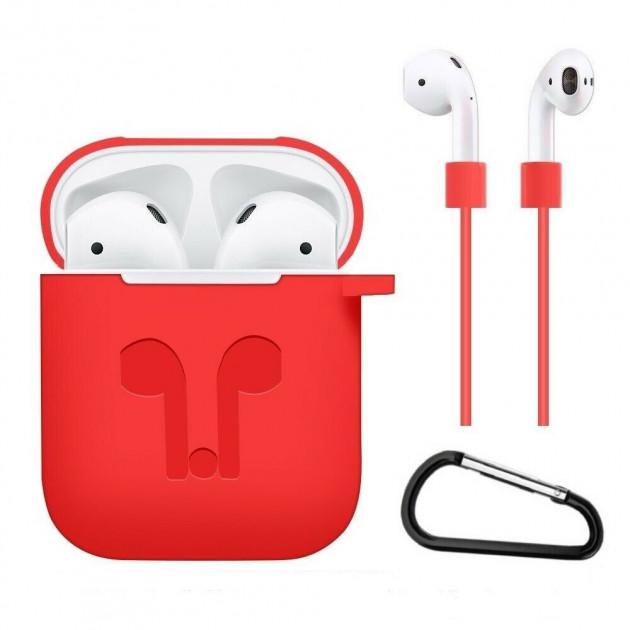 Чехол для наушников Alitek AirPods A2 3в1 с карабином и шнурком Red