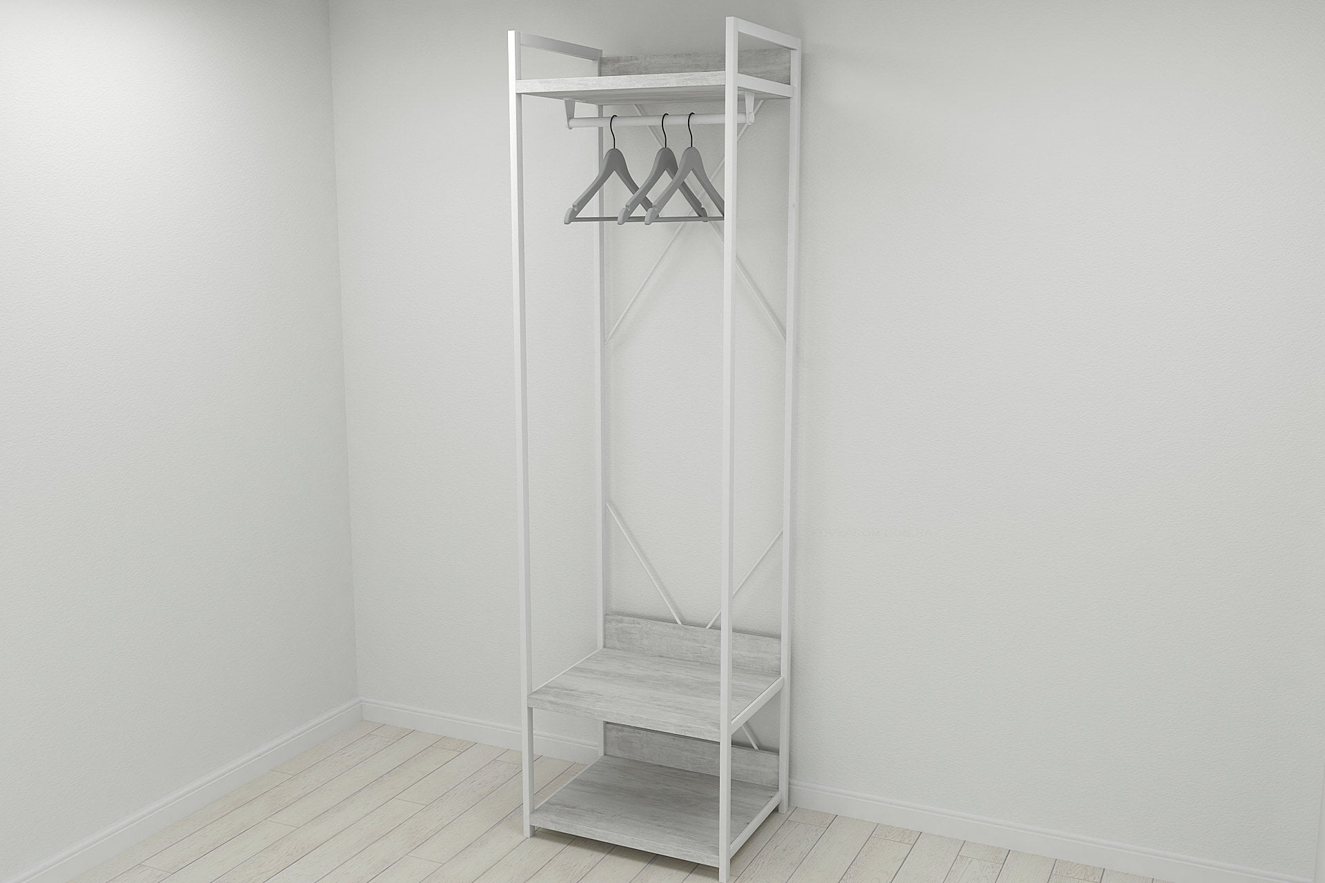 Шафа-гардероб Ferrum-decor Конект Уні секція 1 серії метал/ДСП 32 мм 220x60x50 см Білий/Бетон (FRD-106878)