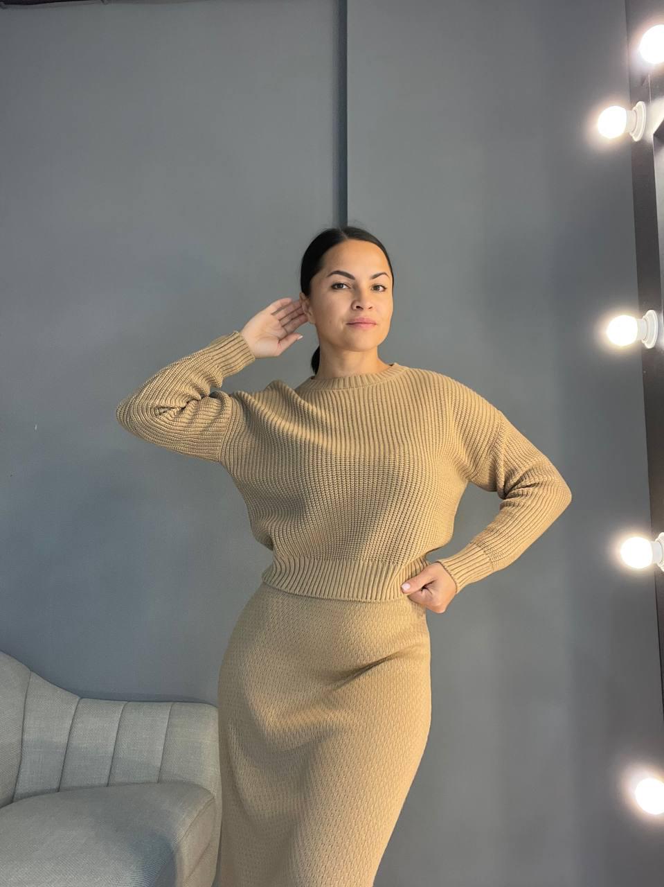 Свитер женский MIX RAY 6716 простой короткий базовый однотонный OS Бежевый (1234) - фото 8