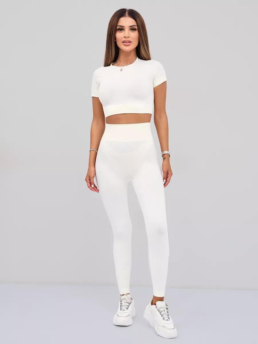 Костюм спортивный без пуш-ап топ/леггинсы XS Молочный (TE02XS)