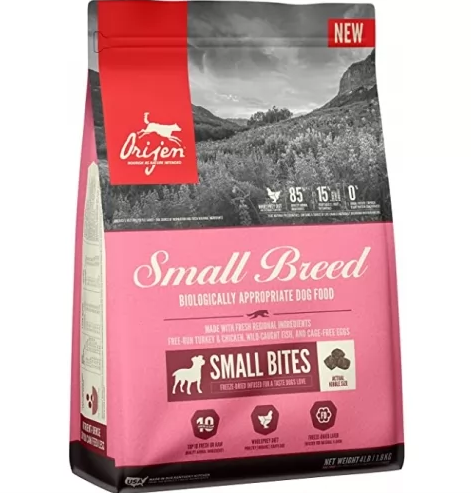 Корм Orijen Small Breed Dog для мелких пород на основе 
мяса индейки/курицы/утки 1,8 кг