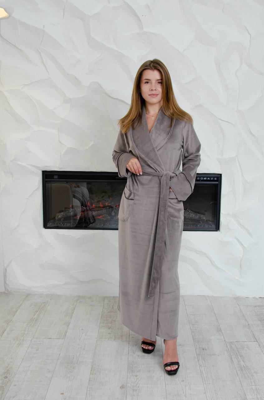 Халат женский Велюровый M Серый (Д-al-velhal-006)