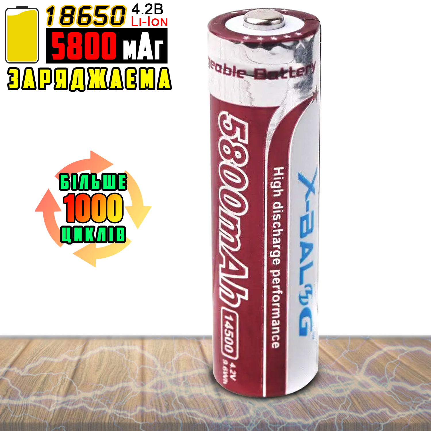 Акумуляторна батарея Li-ion X-Balog 14500-5800 mAh 4,2V 9,6 WH (cfc10f6b) - фото 2