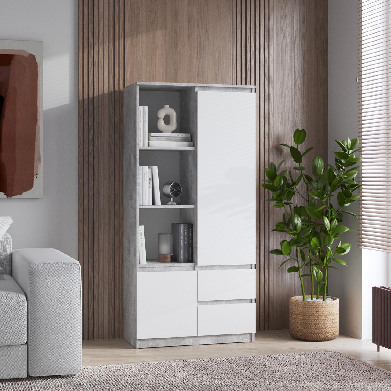 Шафа-пенал VAYS з 2 шухлядами та полицями 80х40х170 см Бетон/Білий (30658511)