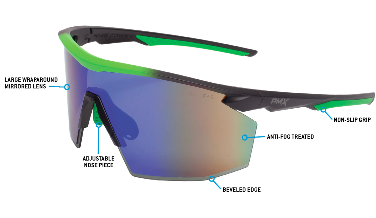 Очки защитные Pyramex PMXSPEC Anti-Fog зеркальные Сине-зеленый в черно-зеленой оправе (69962413582957) - фото 2 Очки защитные Pyramex PMXSPEC Anti-Fog зеркальные Сине-зеленый в черно-зеленой оправе (69962413582957) - фото 2