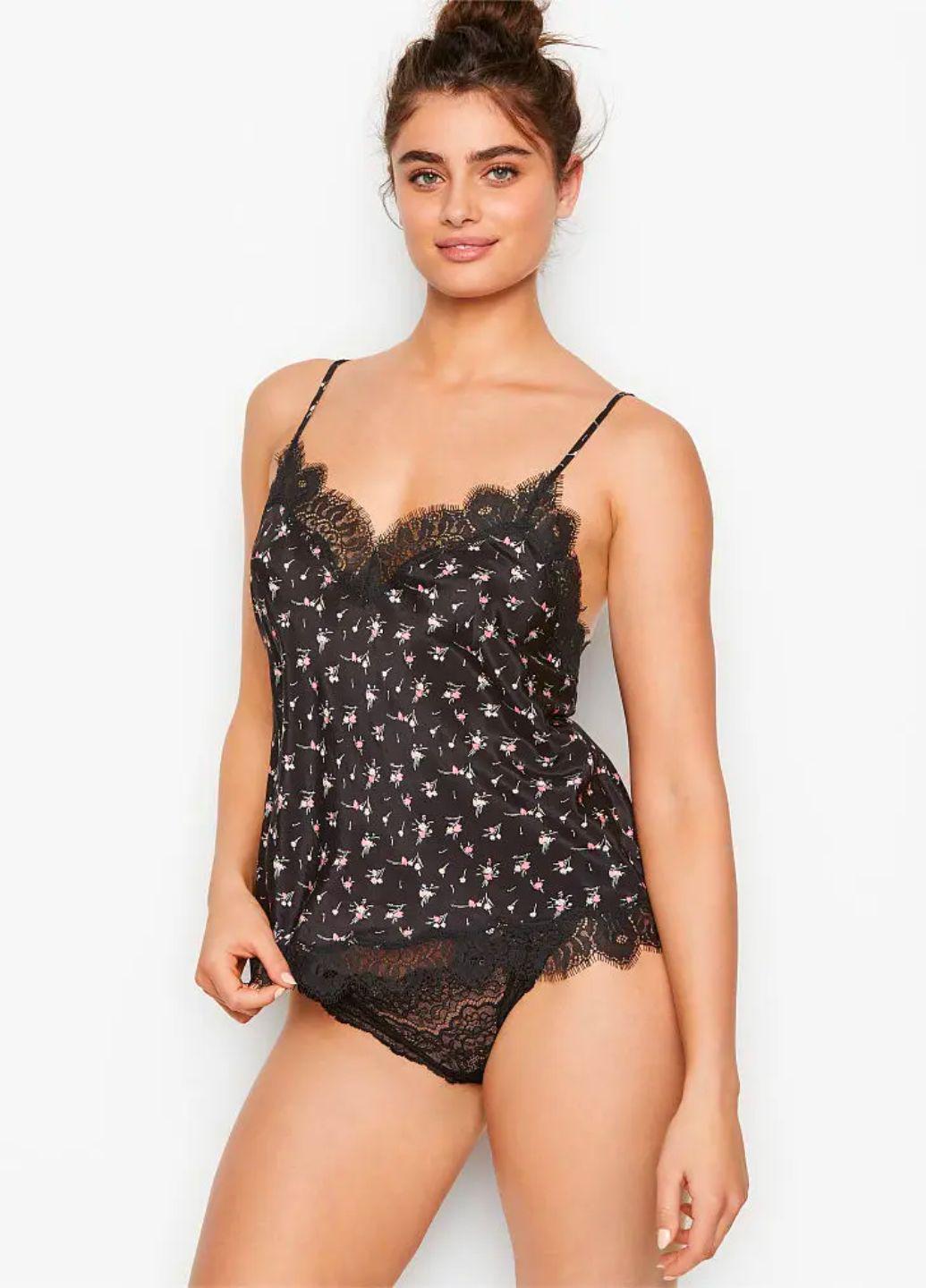 Майка женская Victoria’s Secret Silky Lace Cami Black Floral M Черный (А-209344)