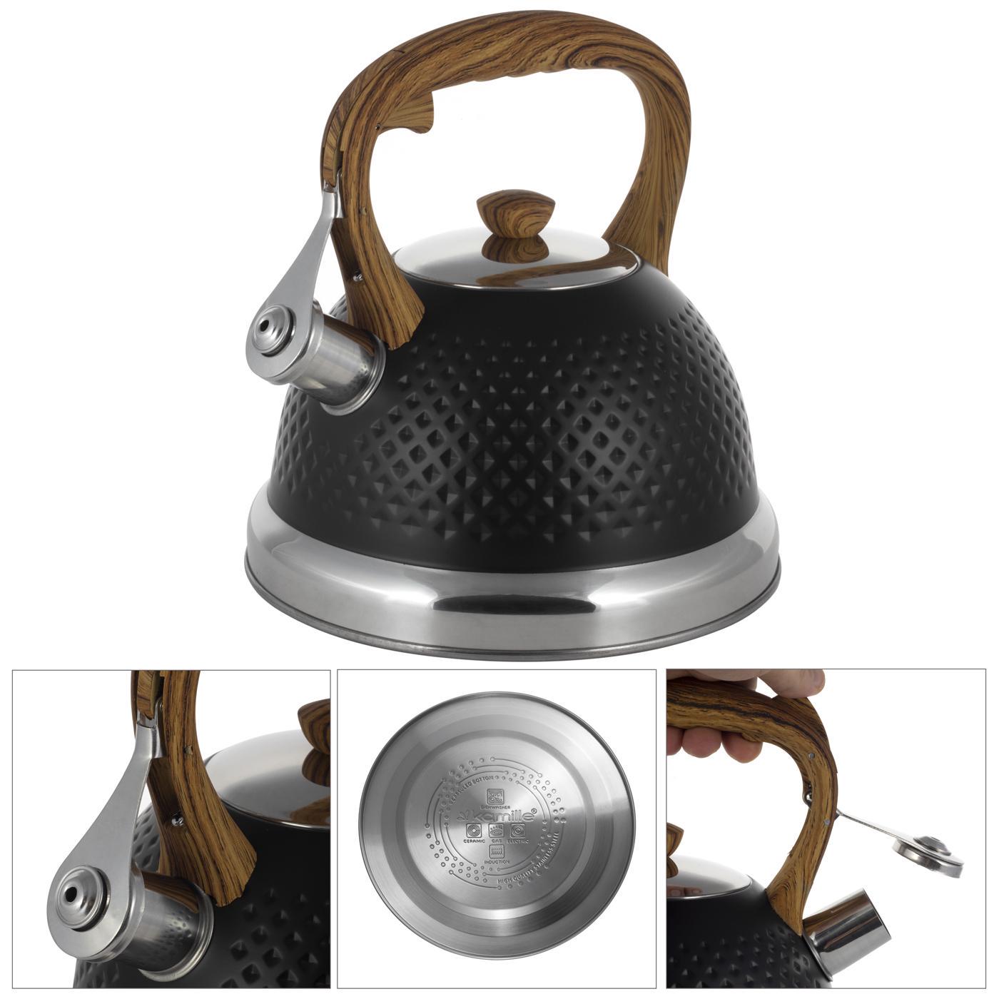Чайник Kamille Vizo із нержавіючої сталі зі свистком 2,7 л Чорний з коричневою ручкою (14880098) - фото 5 Чайник Kamille Vizo із нержавіючої сталі зі свистком 2,7 л Чорний з коричневою ручкою (14880098) - фото 5