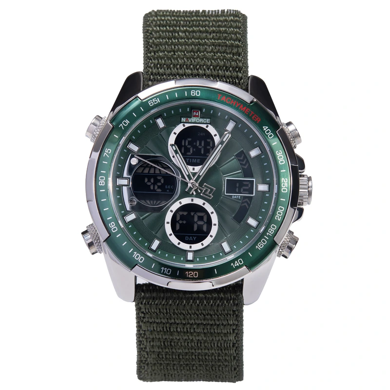 Годинник чоловічий спортивний тактичний Naviforce Fly Army Hook Green 2 ремінці (18308)