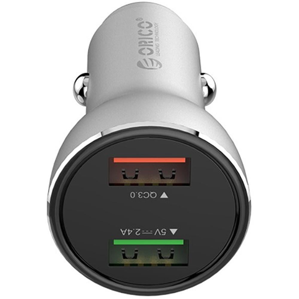 Зарядний пристрій автомобільний Orico й 2x USB 30W 3A USB-A Quick Charge 3.0 QC3.0 алюмінієвий Сріблястий (ORICO-UPF-Q2-SV-BP)