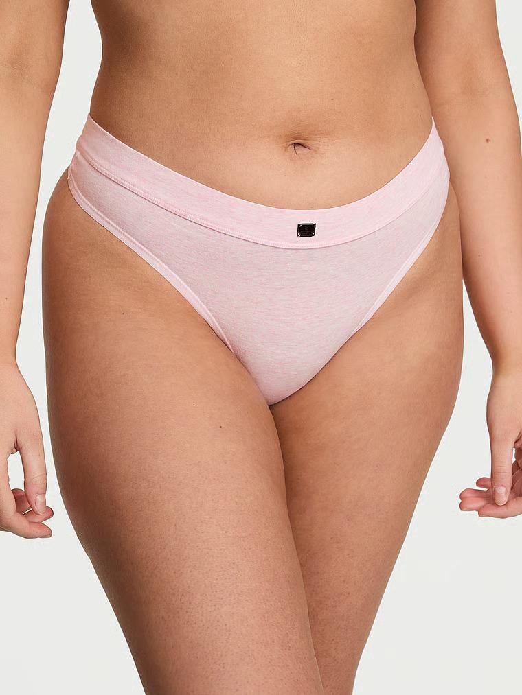 Трусики хлопковые стринги Victoria's Secret Logo Cotton Thong Panty Heather Pink Petal S Розовый (27027740)