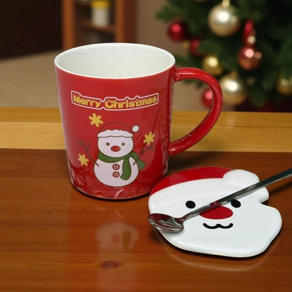 Чашка новогодняя с крышкой и ложкой Снеговик керамика 380 мл - фото 4 Чашка новогодняя с крышкой и ложкой Снеговик керамика 380 мл - фото 4