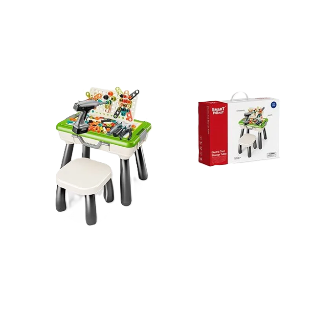Детский игровой столик с мозаикой SY 007/8 и стульчик/электрический шуруповерт/отвертка/чемоданчик в коробке 112 дет. 50х33х39,5 см (24709802)