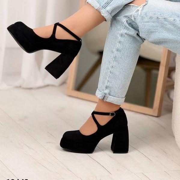 Туфли женские с ремешками на платформе и каблуке р. 37 24 см Черный (10443-37)