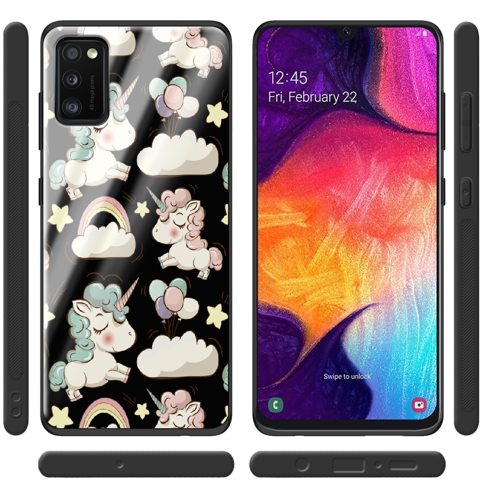 Чохол Boxface Samsung A415 Galaxy A41 Unicorns Чорний силікон зі склом (39755-cc2-40092) - фото 2