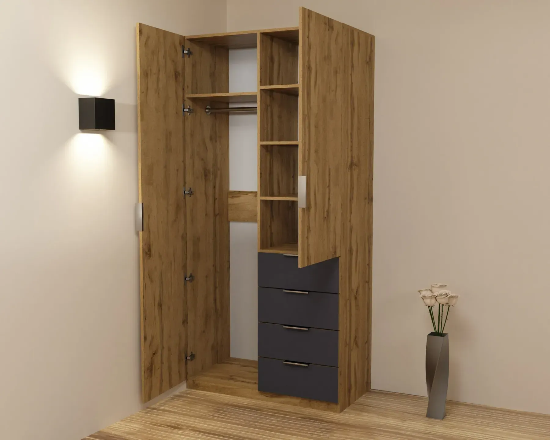 Шкаф Kontinent Kristal 1 100х52х210 см Дуб Аппалачи/Антрацит (59840441)