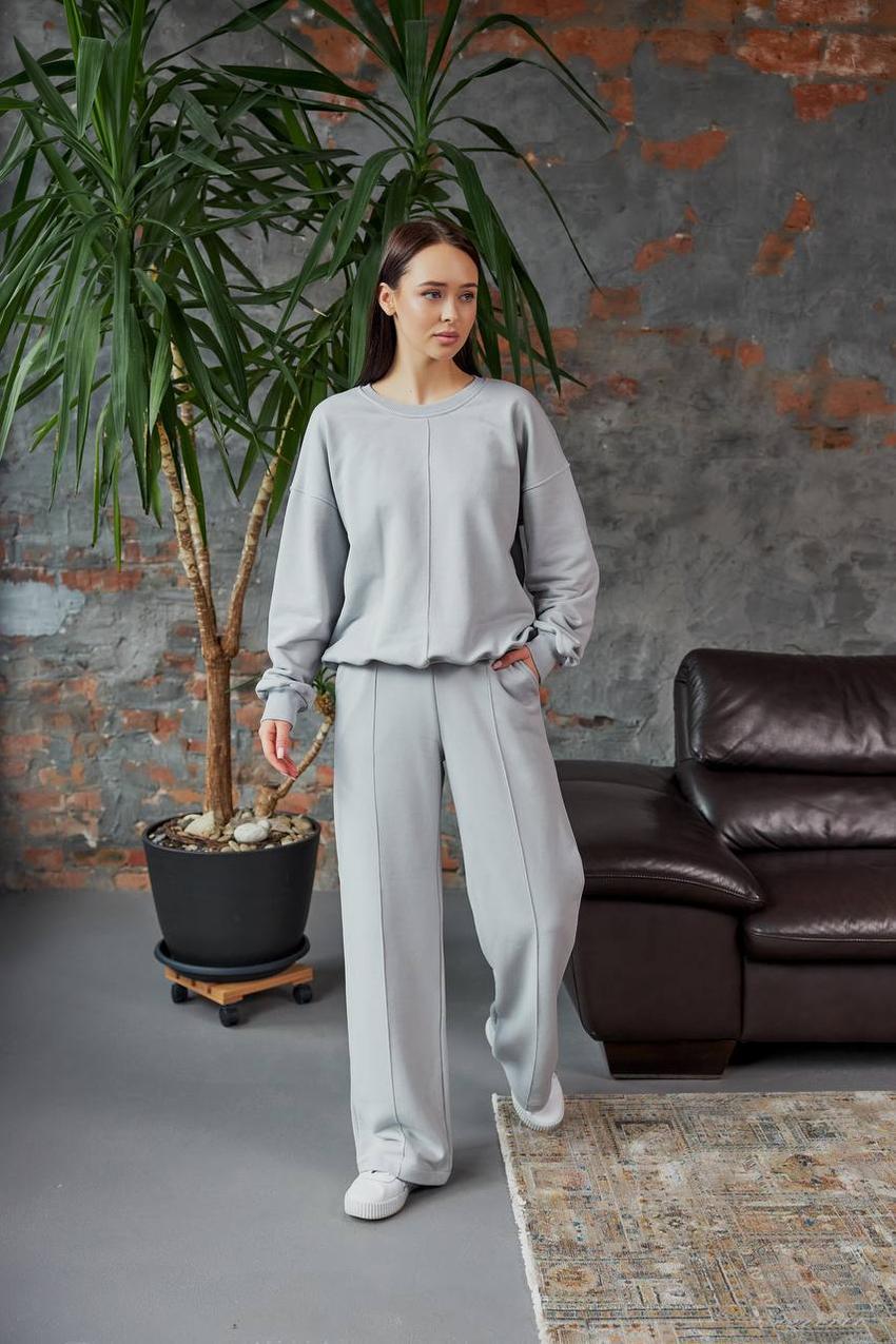 Костюм спортивный женский М128 свитшот/брюки прямые 3х-нить.3 XL Пепельный (582-1-63)