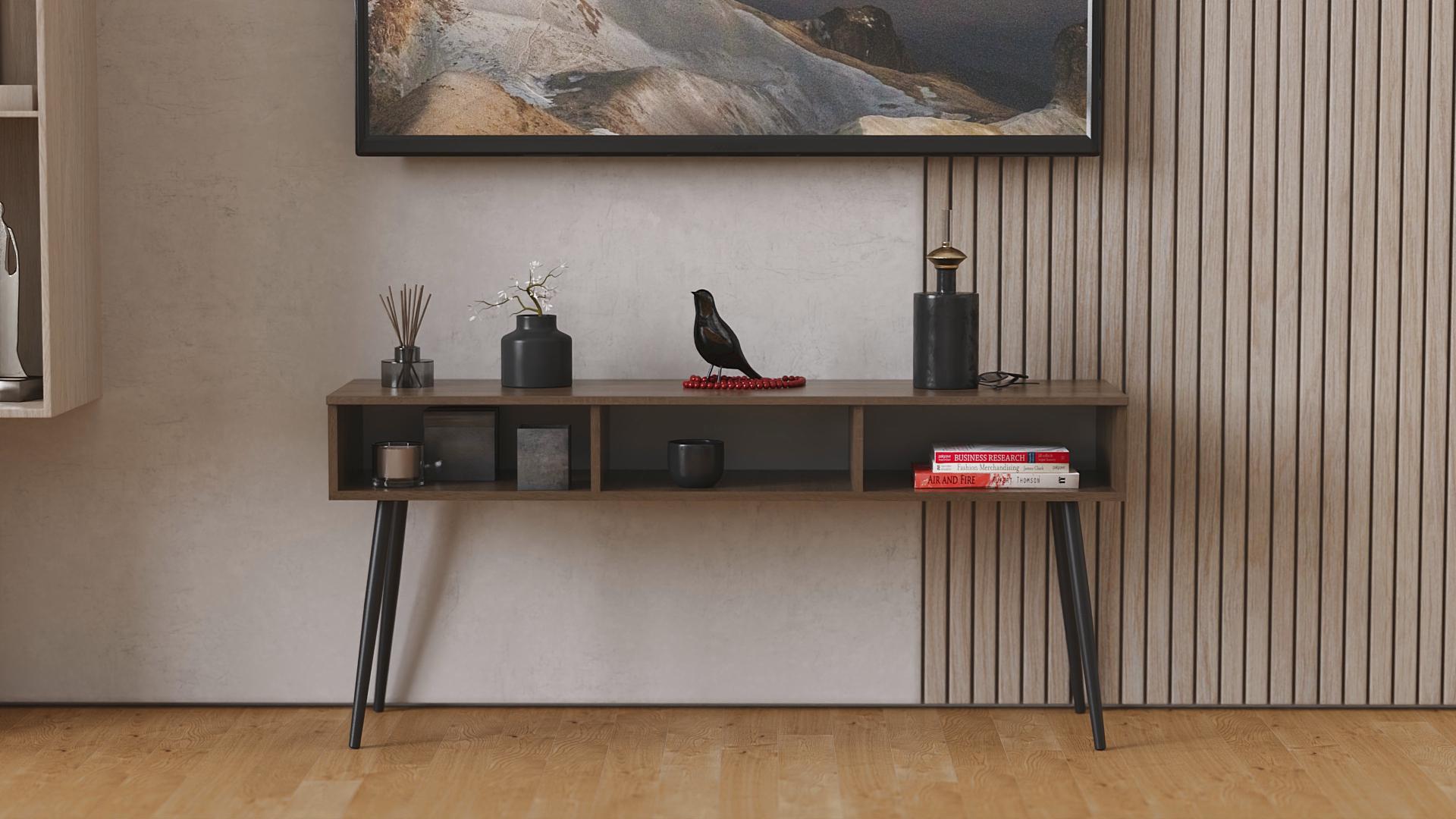 Тумба под телевизор Ferrum-decor Кентукки металл/ДСП 16 мм 45x139x38 см Черный/Дуб Сонома Трюфель (FRD-106731)