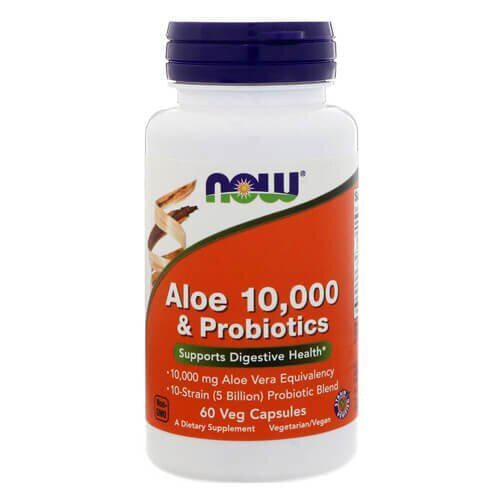 Алое вера NOW Aloe 10,000 & Probiotics 60 Capsules (NOW-03029)