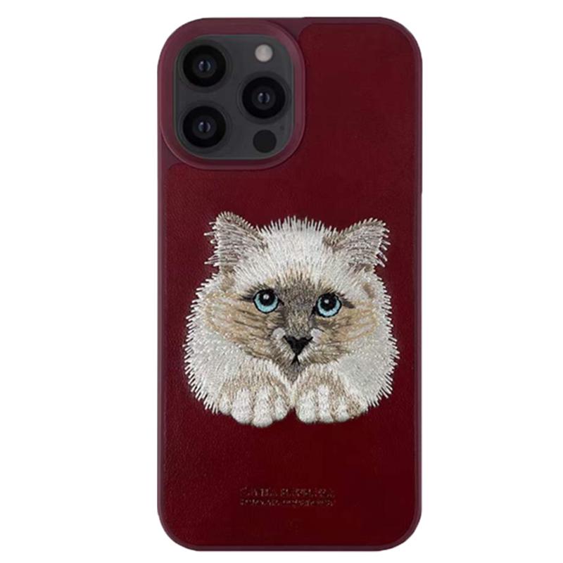 Чехол для iPhone 13 Pro Santa Barbara Polo с вышивкой "Кот" Красный