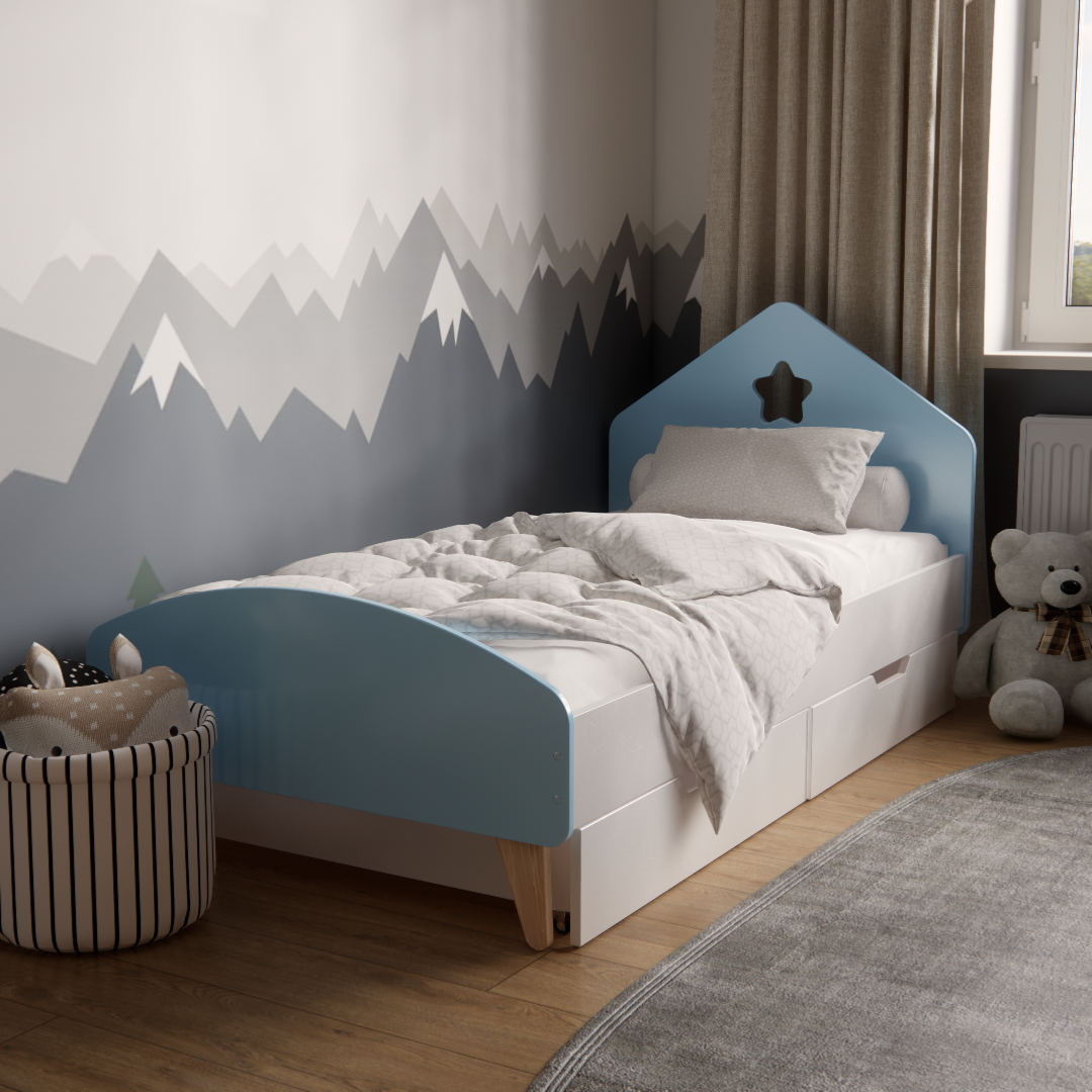 Кровать детская Домик с ящиками для детей 3-10 лет для мальчиков 160х80 см Голубой - фото 1