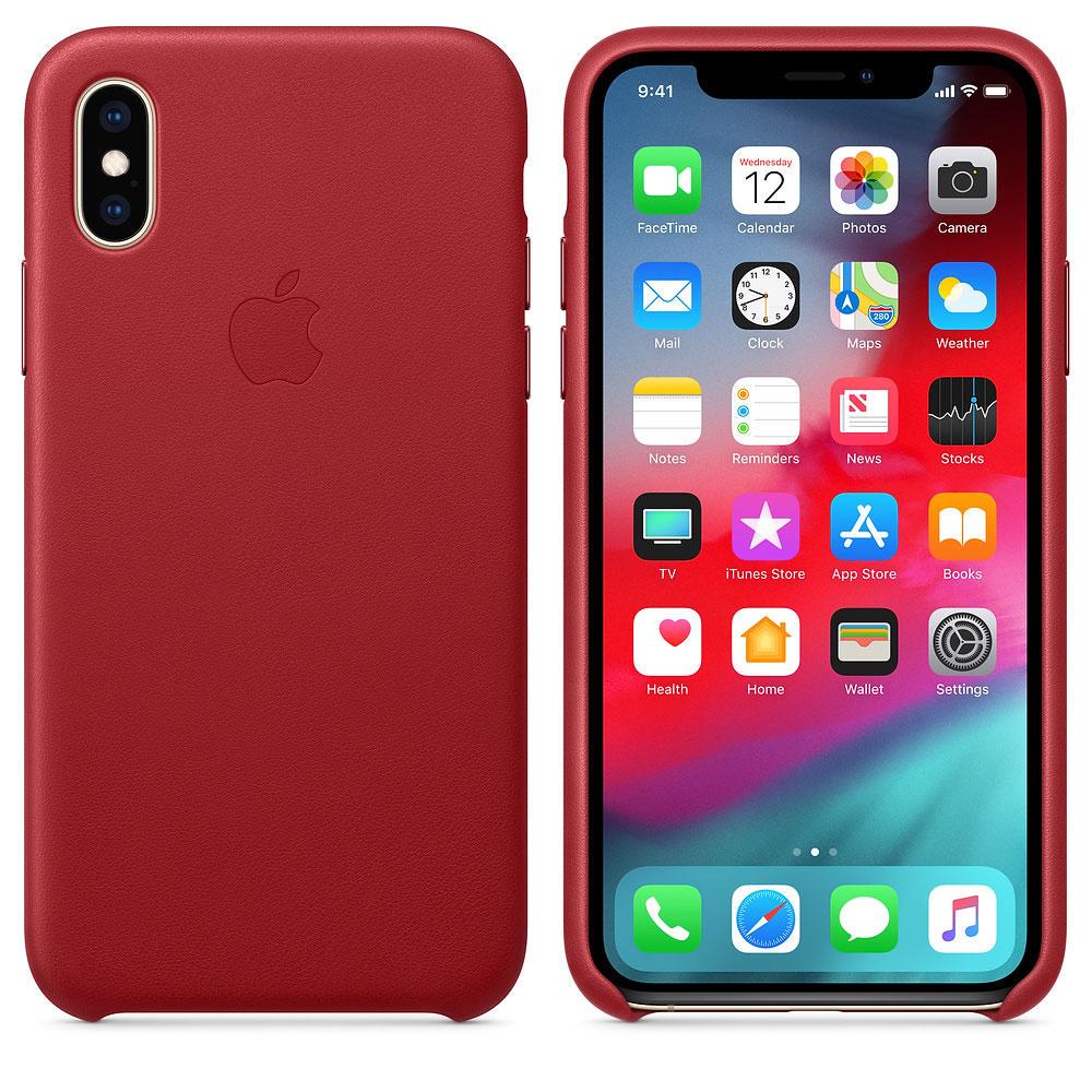 Чехол-накладка Apple Leather Case for iPhone Xs, Red (MRWK2) Оригинал