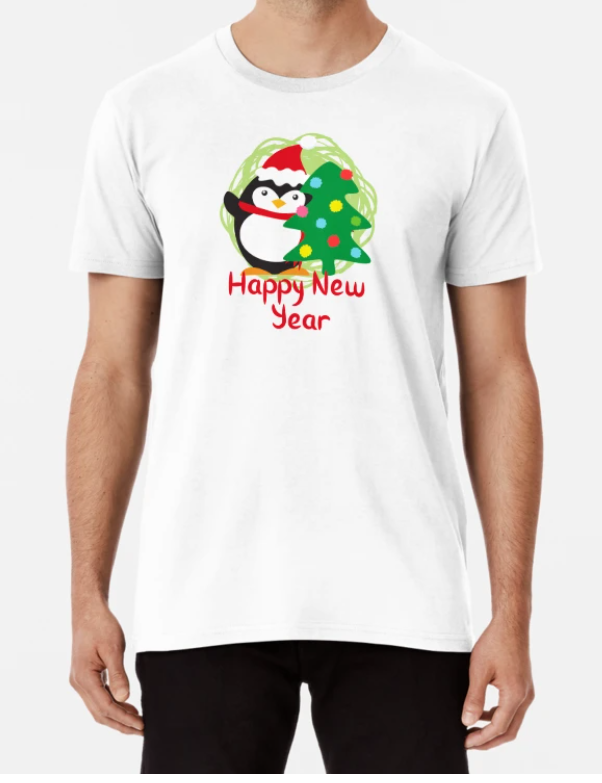 Футболка чоловіча новорічна Stedman з принтом Happy New Year Пінгвін та ялинка L Білий (НГ42-9)