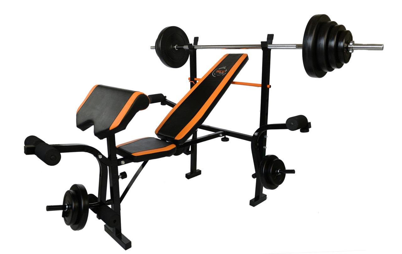 Лавка для жиму WCG 0055/приставка Скота/штанга 60 кг/гантелі
