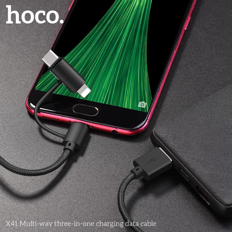 Кабель Hoco Combo Lightning/Micro USB/Type-C Multi-Way X41 1 м Black (a4791327) - фото 2