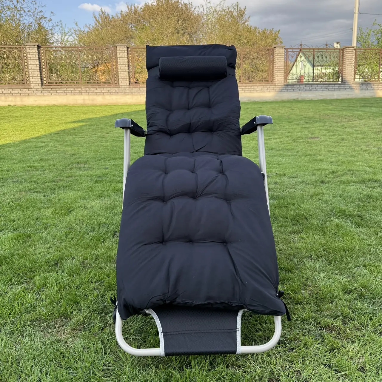 Шезлонг садовый тканевый с матрасом Garden Серый/Черный - фото 3 Шезлонг садовый тканевый с матрасом Garden Серый/Черный - фото 3