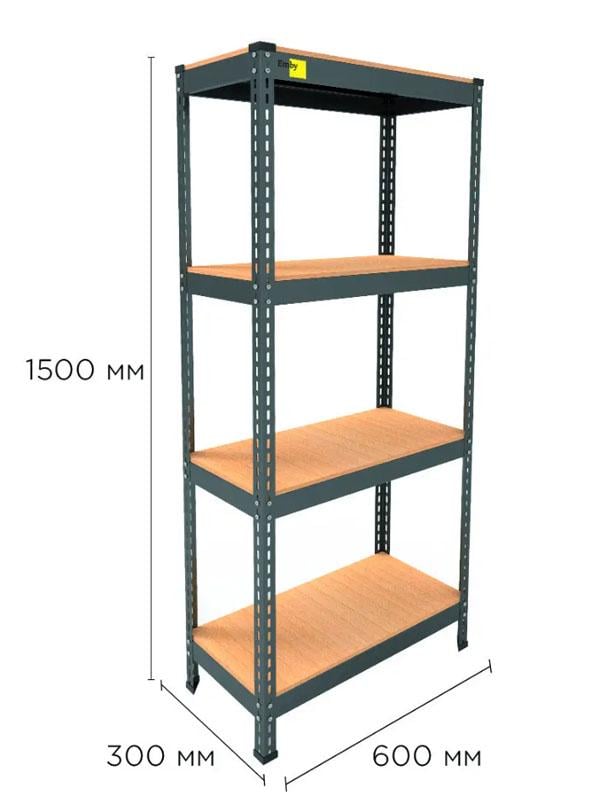 Стелаж металевий поличний MRL-1500 з 4 полицями з навантаженням 400 кг 600x300 мм Чорний - фото 2