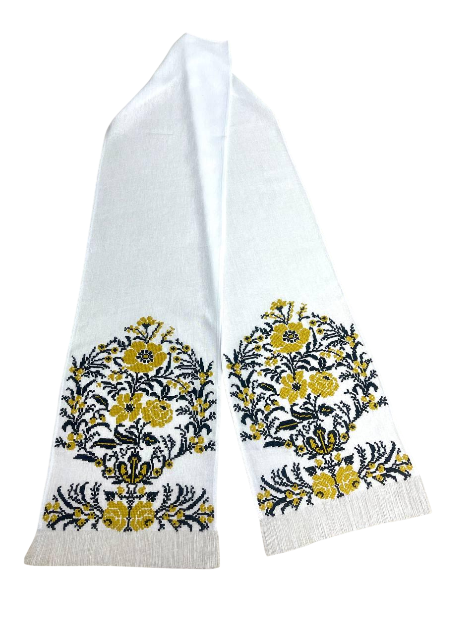 Весільний рушник Щастя для пов'язування рук молодим льон 195х24 см Білий/Золотий (10-0121a)