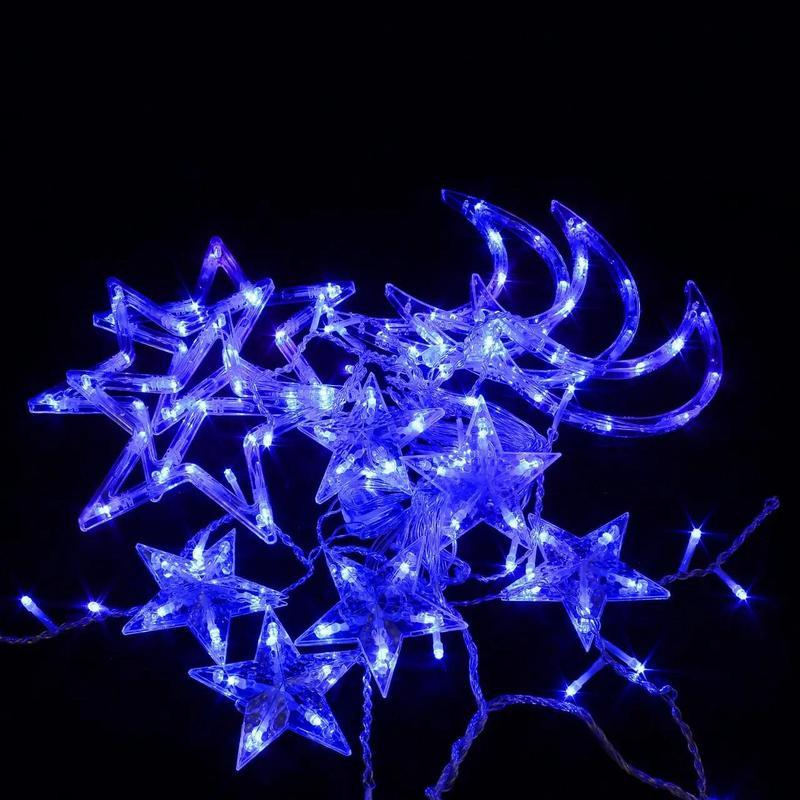 Гирлянда-штора на окно Star Curtain Звезды и полумесяц 120 LED 4,2 м Blue (1010350-Blue)
