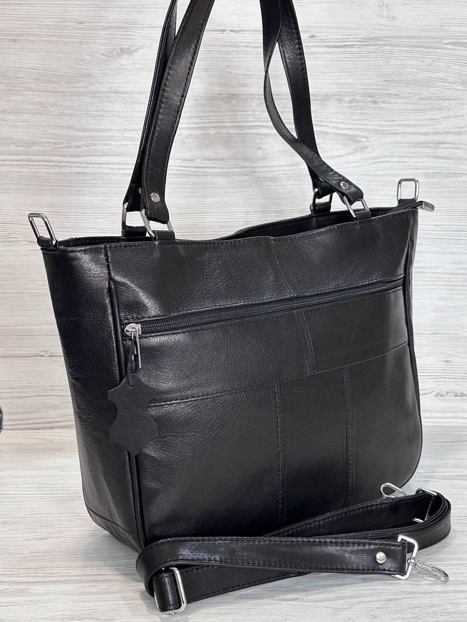 Сумка женская фактурная натуральная кожа Черный (101027)