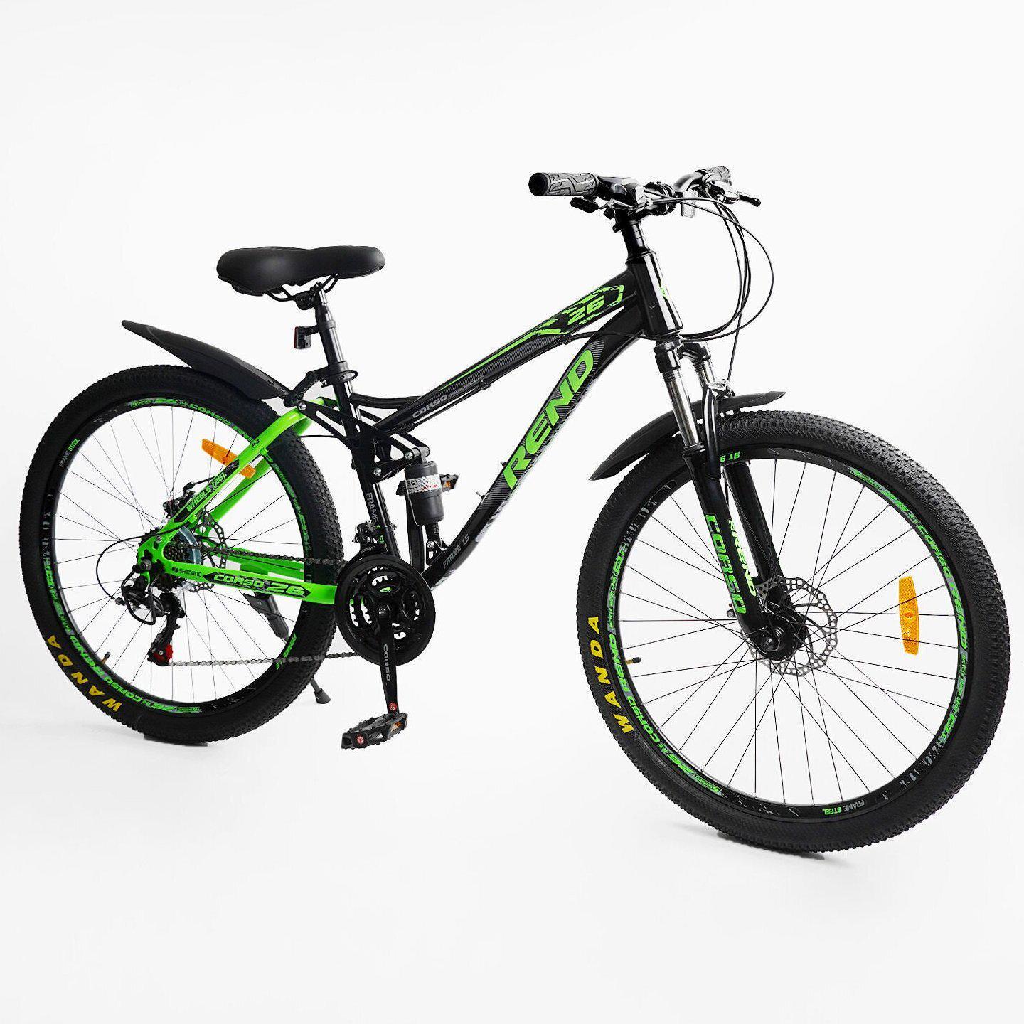 Велосипед гірський двопідвісний Corso Rend 26"/15" Чорно-зелений (799510904) - фото 2