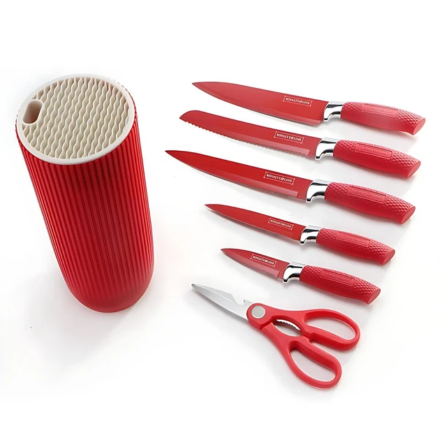 Набір кухонних ножів Royalty Line RL-NC07R 7 предметів з обертовою підставкою нержавіюча сталь