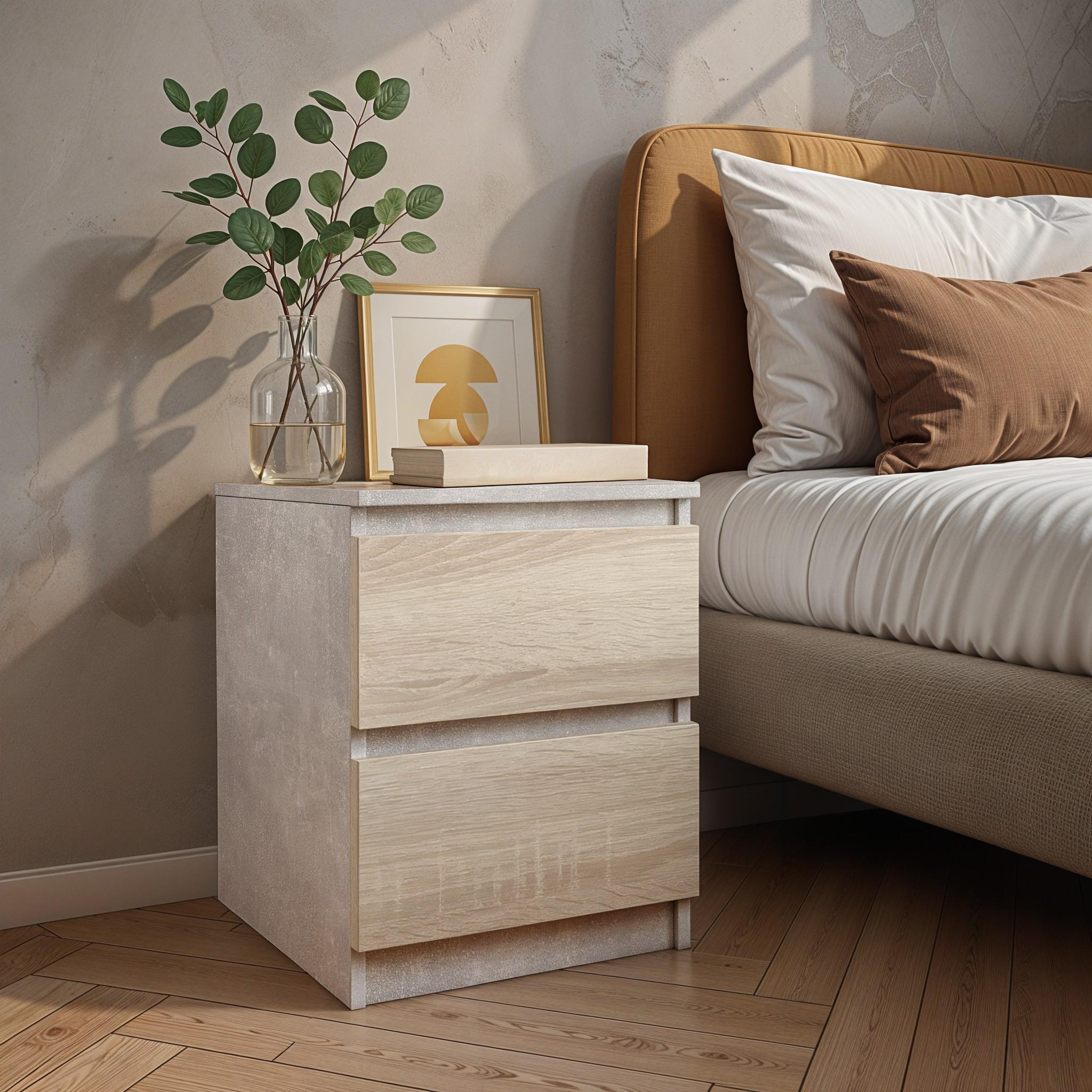 Тумба приліжкова FT-225 400х400х530 мм Бетон/Дуб Сонома - фото 1