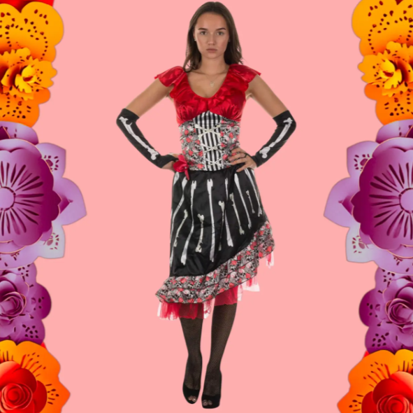 Платье на Хэллоуин женское с костями S-M Разноцветный (470105) - фото 3 Платье на Хэллоуин женское с костями S-M Разноцветный (470105) - фото 3